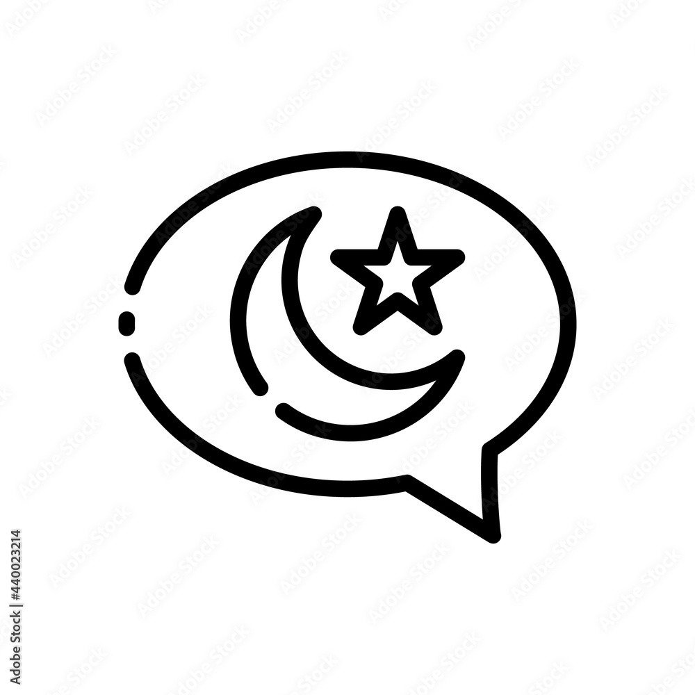 Ramadan Islamic Chat Vector icon in Outline Style. chat balloon with crescent moon and star. Vector illustration icons can be used for applications, websites, or part of a logo.