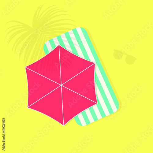 Summer vector illustration with beach umbrella and inflatable mattress in flat  style