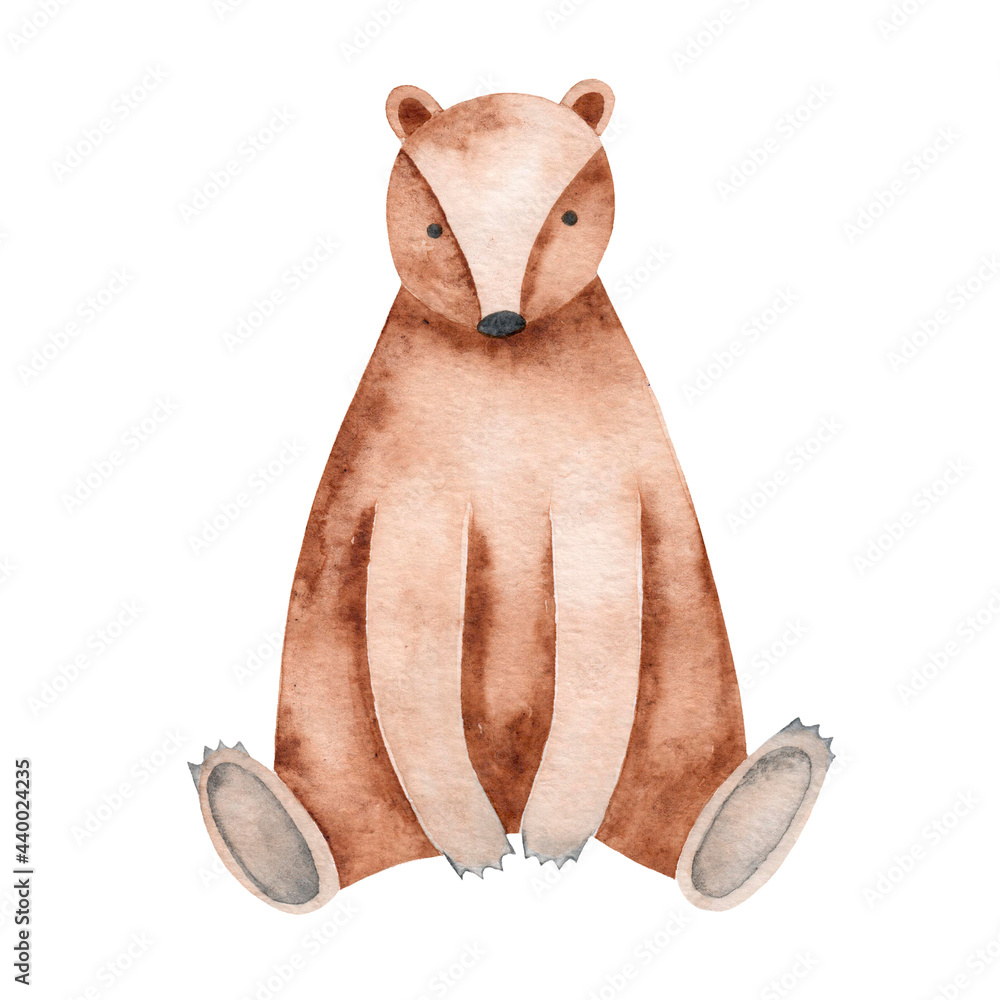 Watercolor hand drawing cute brown bear isolated on white background ...