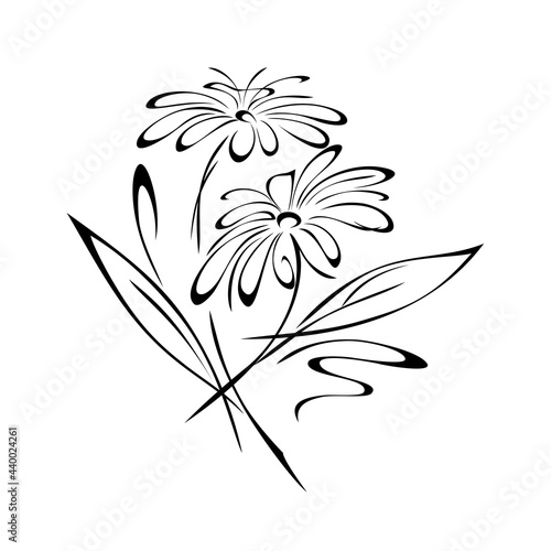 ornament 1819. stylized twigs with blooming flowers, leaves and curls in black lines on a white background © LIUBOV