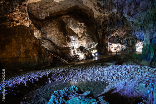 Stalactites and stalagmites in Pastena cave in Fronzinone in Lazio, Italy photo