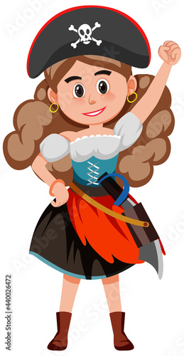 Pirate concept with a woman in pirate costume isolated on white background