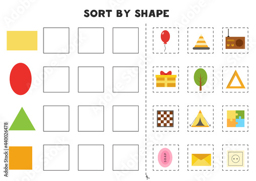 Sort by shape. Educational game for learning basic shapes.
