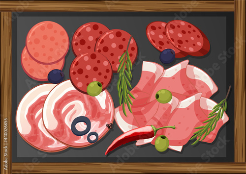 Lunch meats set with different cold meats on platter