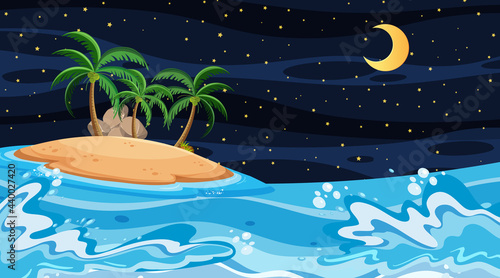 Beach landscape at night scene with island