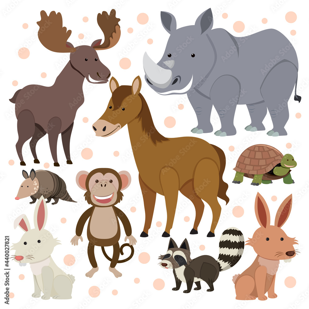 Fototapeta premium Seamless pattern with cute wild animals on white background