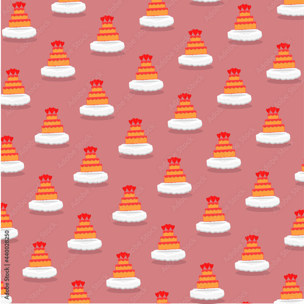 Vector Illustration Of Cakes Love Pattern and Red Colors Background. Vector Illustration Of Cakes Love Pattern and Red Colors Background.