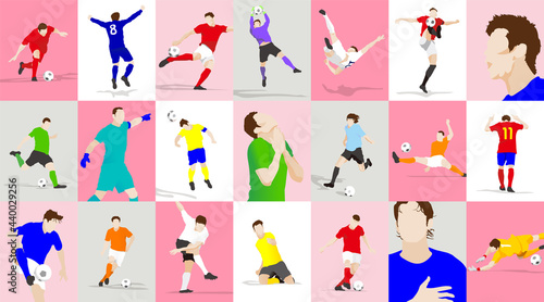 Many types of soccer player play scenes. one. Vector