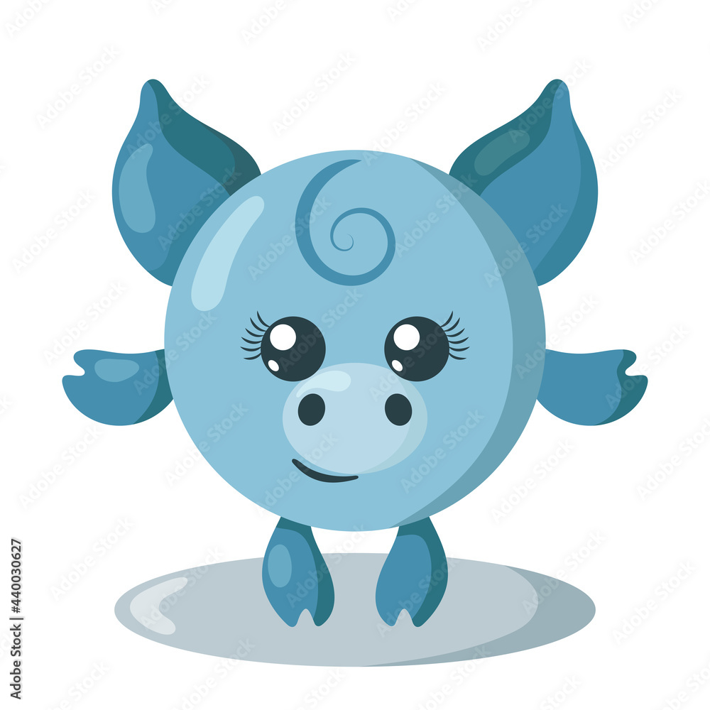 Funny cute kawaii pig with round body in flat design with shadows. Isolated animal vector illustration	