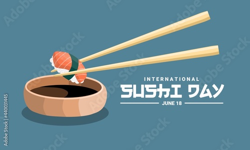 Vector illustration, sushi and chopsticks, as banner, poster or template, international sushi day.