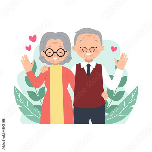 Elder couple feeling happy and hugging each other. Happy international grandparents day. Flat vector design