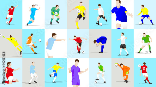Many types of soccer player play scenes. two. Vector	