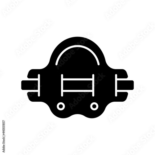 Aqua jogger black glyph icon. Aquatic fitness. Water jogging in swimming pool. Elastic belt for abdominal muscles. Enhance water workout. Silhouette symbol on white space. Vector isolated illustration