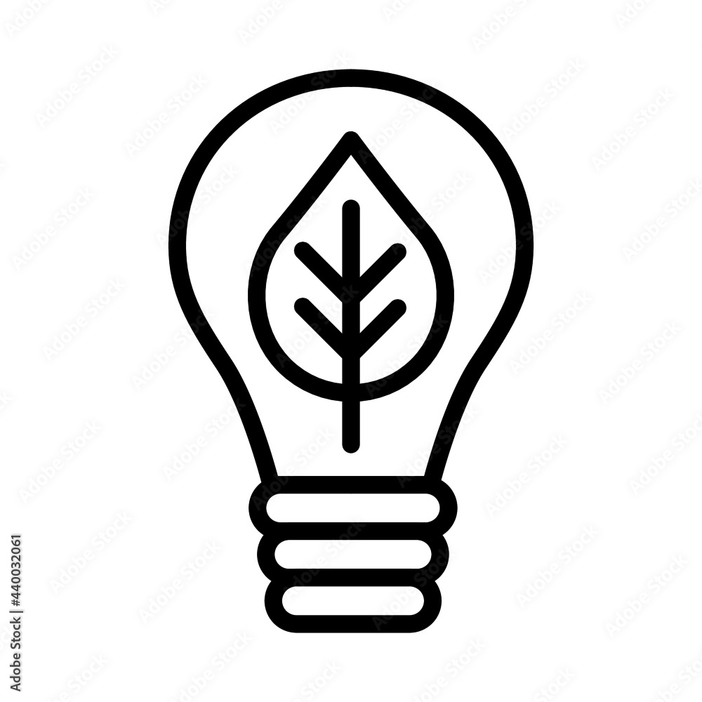 Vector Green Energy concept symbol. High quality line icon of a leaf inside a light bulb isolated on white background. Vector Green Energy concept symbol. High quality line icon of a leaf inside a light bulb isolated on white background.