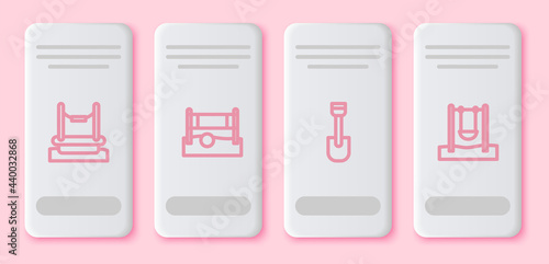 Set line Bungee, Volleyball net with ball, Shovel toy and Swing. White rectangle button. Vector
