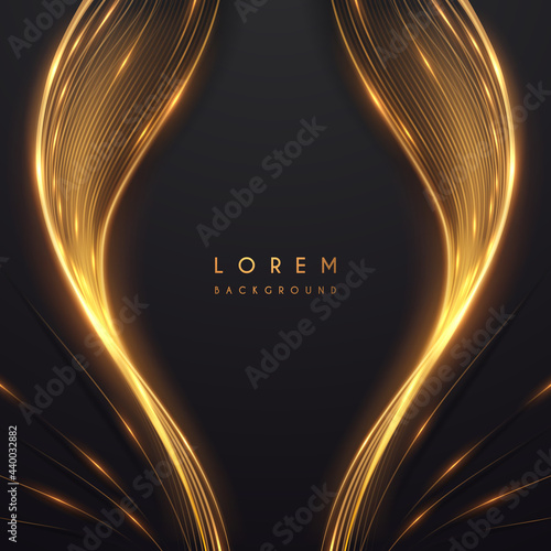 Abstract golden lines with glow effect on black background