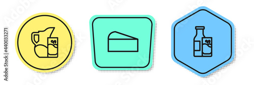 Set line Milk jug or pitcher and glass, Cheese and Bottle milk. Colored shapes. Vector