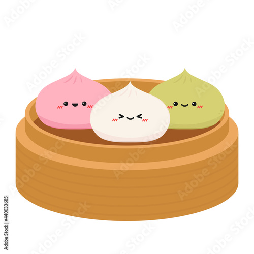 Bao character design. Steamed Bun character. Steamed Bun vector. Steamed Bun on white background. 