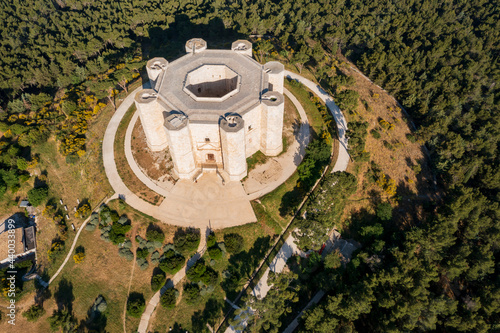 Aerial view of the castle of Castel del monte in Andria in Puglia. Eight sides