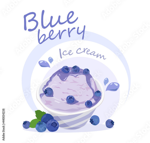 Delicious blueberry ice cream flavor purple or blue on white background. Vector illustration.