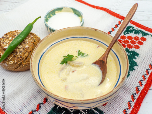 romanian ciorba de burta or tripe soup photo