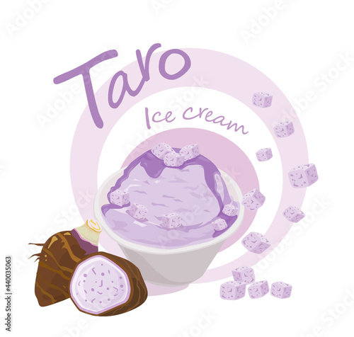 Delicious taro ice cream flavor purple on white background. Vector illustration.