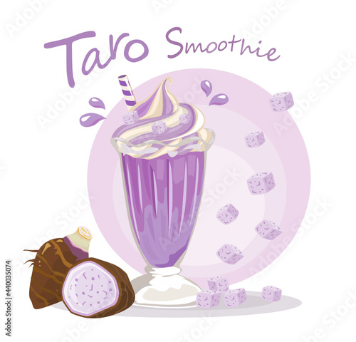 Taro Smoothies in a glass isolated on white background. Vector illustration.