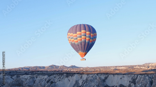 Hot air baloons preparing for take off. Famous sightseeing Cappadocia. Lights of air balloons. © skymediapro