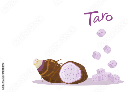 Half and slice with cubes of taro root isolated on white background. Vector illustration. photo