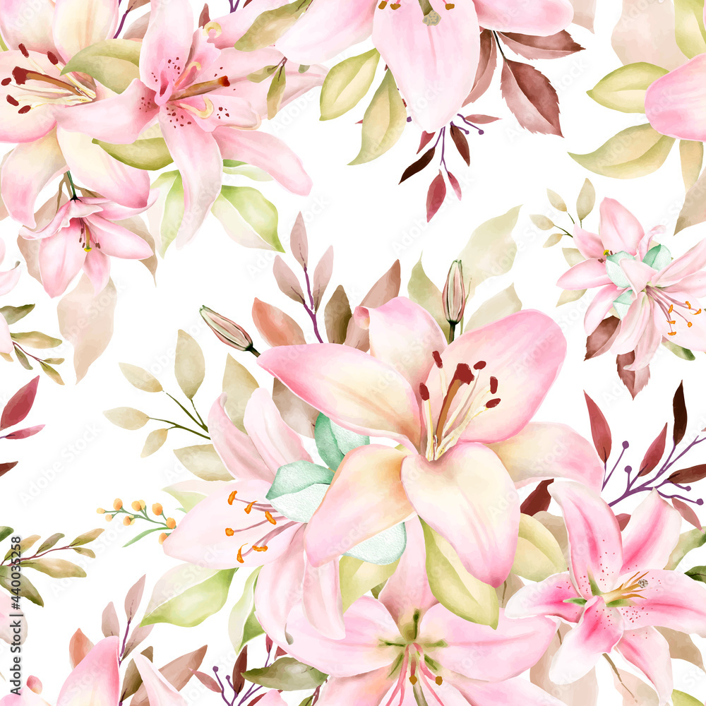 beautiful watercolor lily seamless pattern