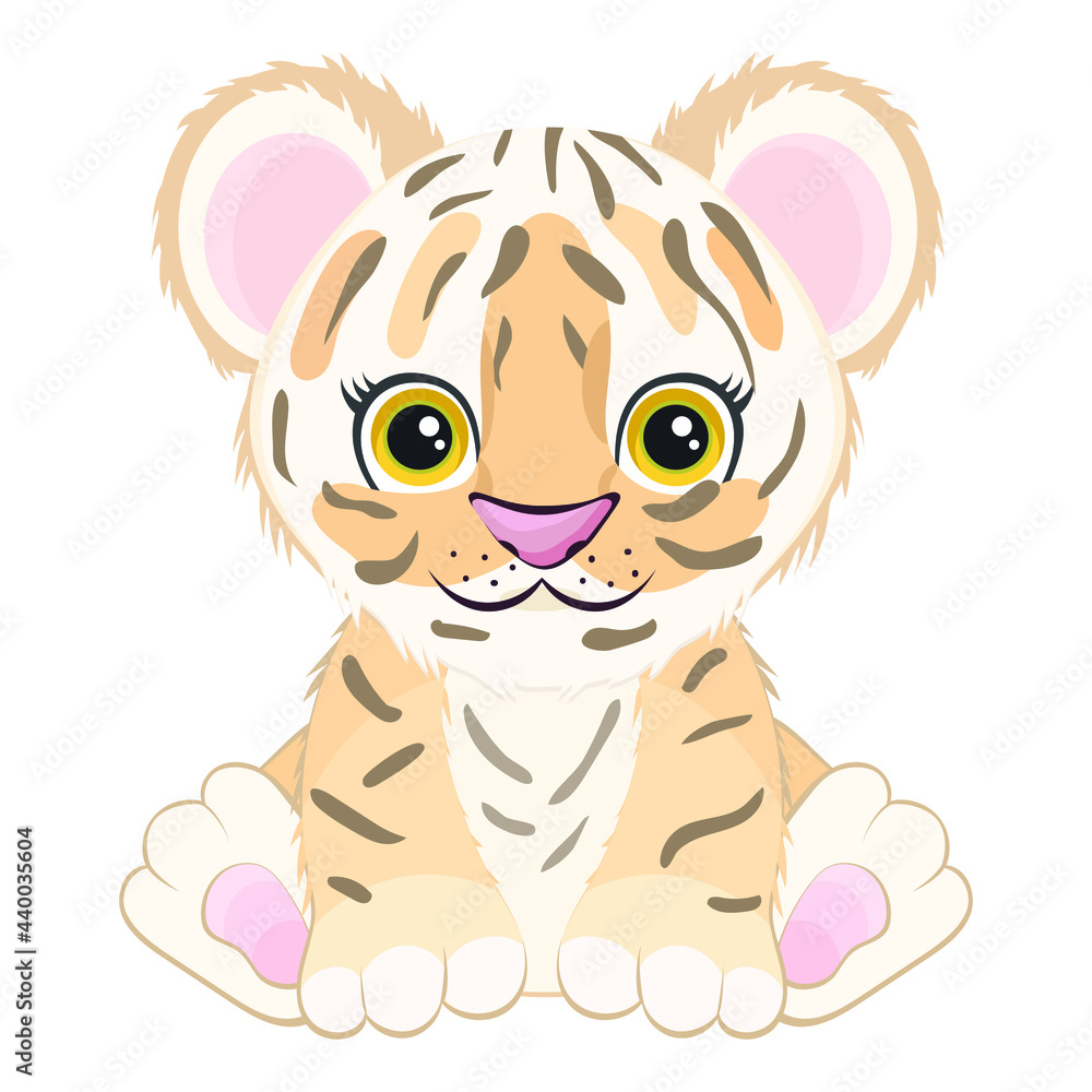 Cute baby tiger sit. Vector illustration Stock Vector | Adobe Stock