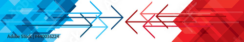 Red and blue arrows meet. Conceptual design. Allegory of the struggle. Allegory of the meeting