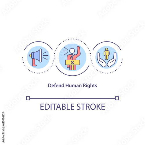 Defend human rights concept icon. Protect social life of different races. Racial equality abstract idea thin line illustration. Vector isolated outline color drawing. Editable stroke