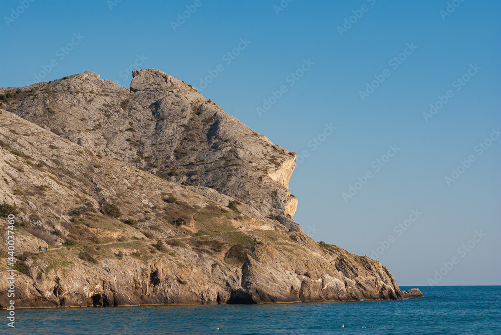 Landscape with Beautiful Black Sea coast and alchak mountan in Sudak town, Crimea, Ukraine