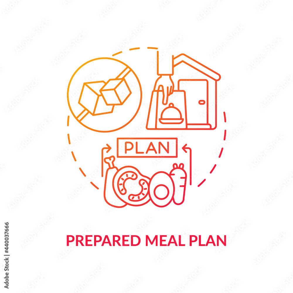 Prepared meal plan concept icon. Eating strategy for treatment of disease. Healthy foods for illness. Diabetes abstract idea thin line illustration. Vector isolated outline color drawing Prepared meal plan concept icon. Eating strategy for treatment of disease. Healthy foods for illness. Diabetes abstract idea thin line illustration. Vector isolated outline color drawing