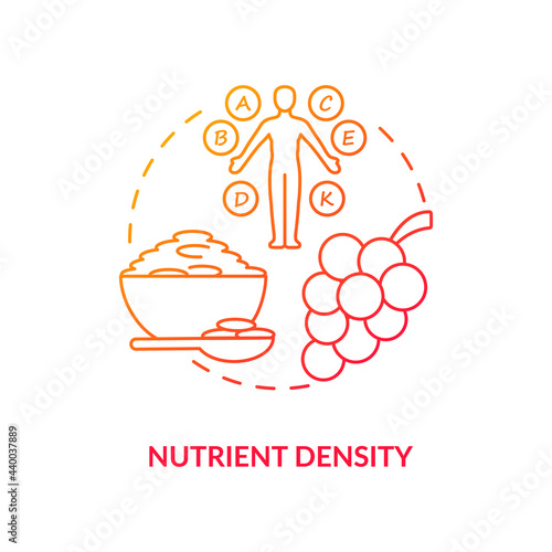 Nutrient density concept icon. Amount of nutritions included in food. Quality of products. Healthy eating abstract idea thin line illustration. Vector isolated outline color drawing