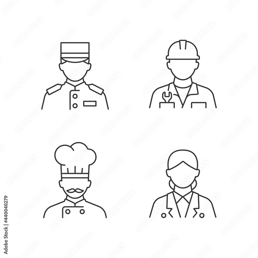 Hotel service linear icons set. Providing information for visitors. Helpful staff during vacation. Customizable thin line contour symbols. Isolated vector outline illustrations. Editable stroke Hotel service linear icons set. Providing information for visitors. Helpful staff during vacation. Customizable thin line contour symbols. Isolated vector outline illustrations. Editable stroke