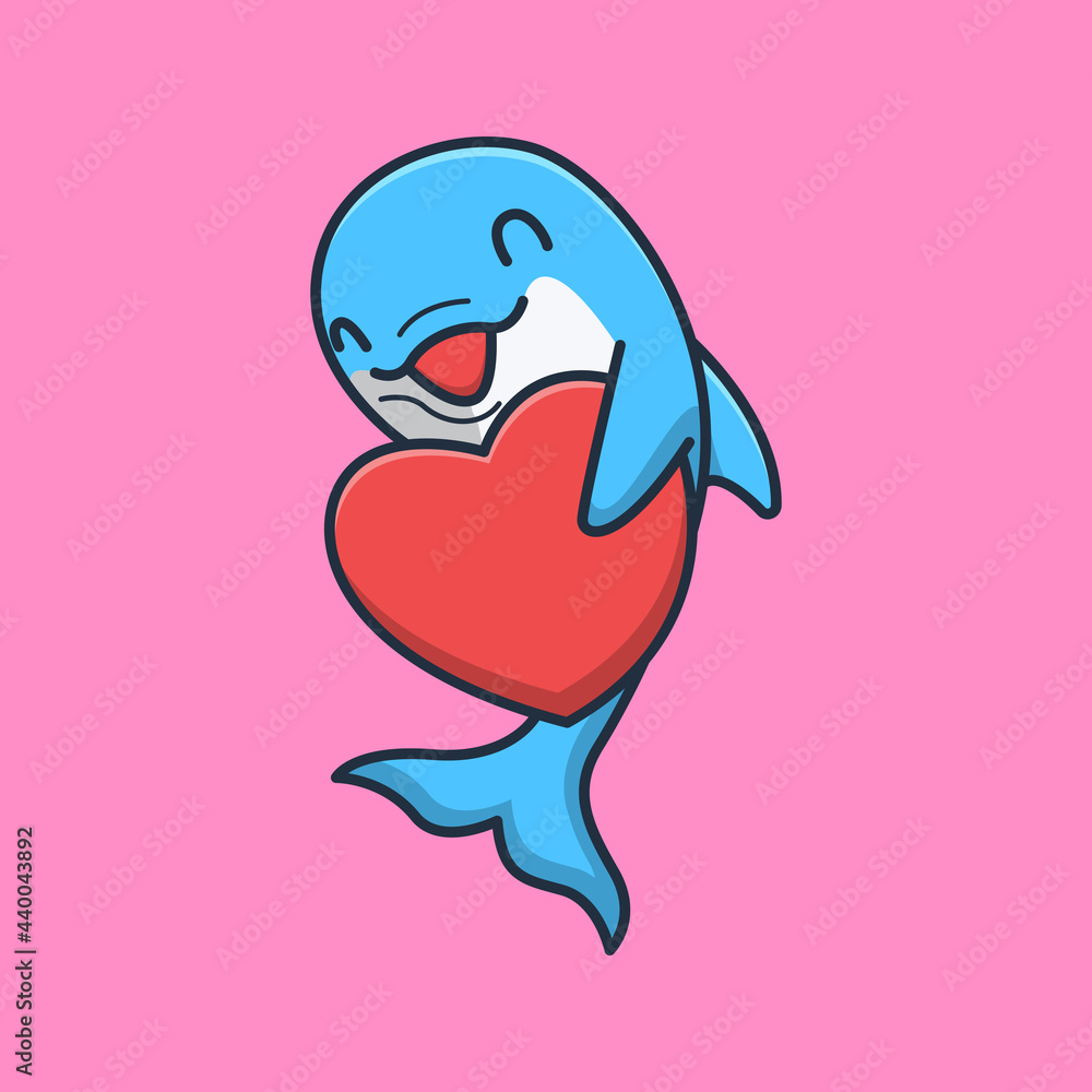 cute dolphin who are happy with full of love. isolated animal design concept. flat cartoon style premium vector cute dolphin who are happy with full of love. isolated animal design concept. flat cartoon style premium vector