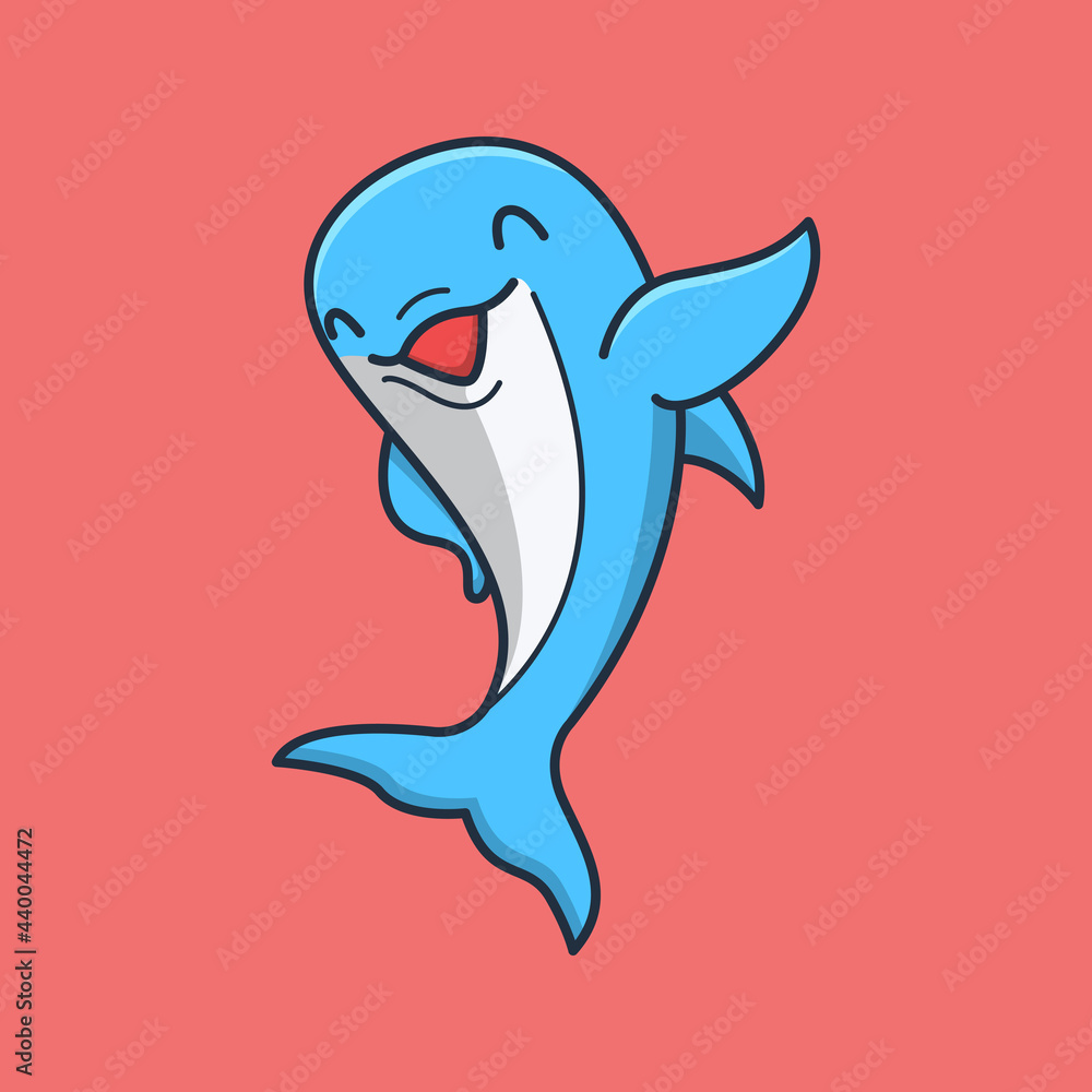 Naklejka premium Printhappy cute dolphin is waving its hand. flat cartoon style premium vector