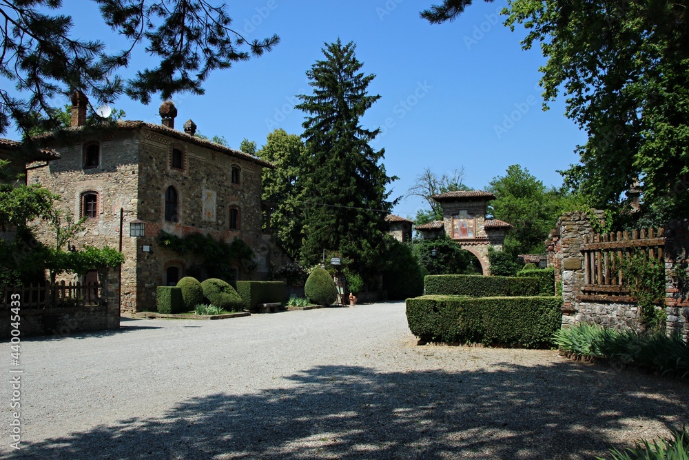 Italy, Piacenza: Foreshortening of medieval village in Grazzano Visconti.