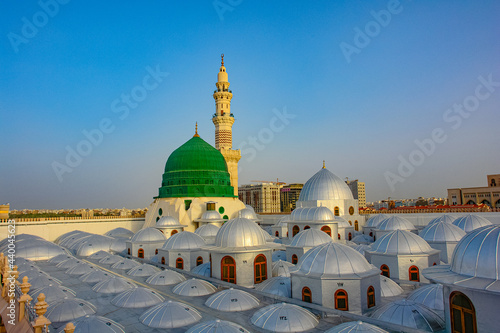 Close range Beautiful shots of Green Dome of Masjidd al Nabawi