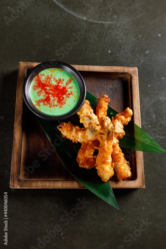 Tempura tiger prawns with wasabi mayonnaise photo