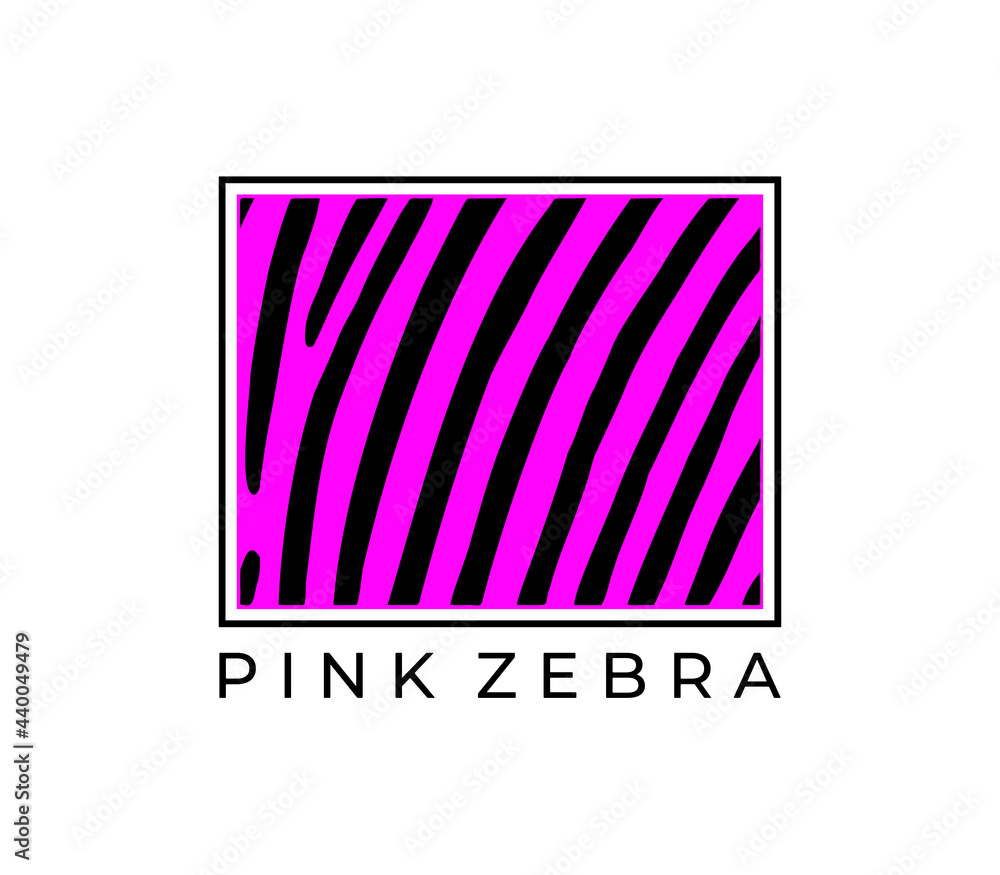 Frame with a print of a pink zebra on a white background. Vector illustration.