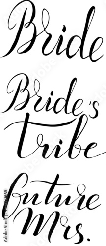 Bachelorette party, hen party or bridal shower hand written calligraphy card, banner or poster graphic design lettering vector element. Future Mrs., Bride's tribe.