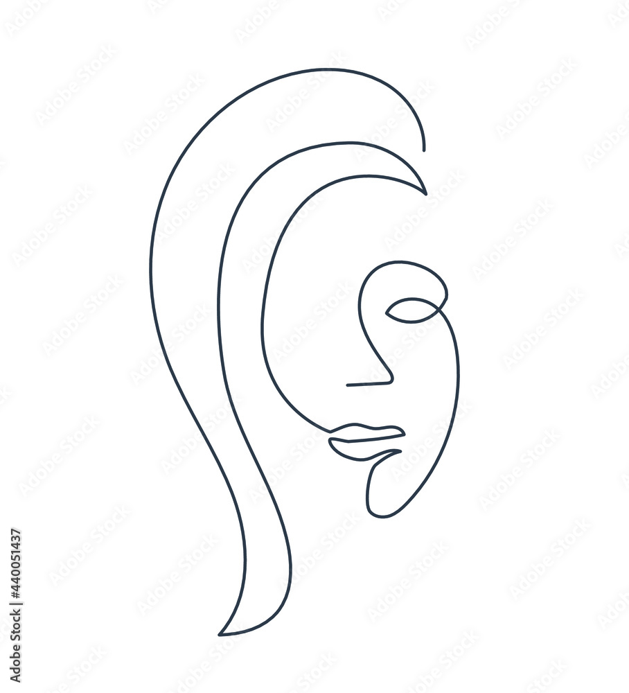 Continuous line drawing of woman face and hairstyle. Beauty and fashion concept, vector illustration for web and print Continuous line drawing of woman face and hairstyle. Beauty and fashion concept, vector illustration for web and print