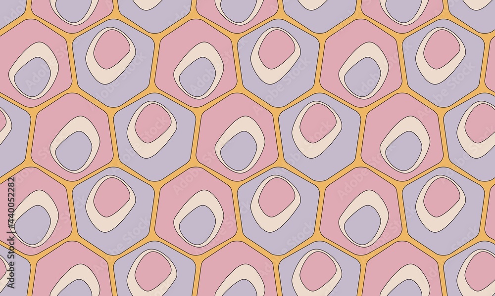 Seamless pastel pattern in 60s style. Wrapping paper pattern. Template for fabric. Stylish background for cards. Blue, pink. Geometric textile design. Fashionable color combinations. Backdrop. Seamless pastel pattern in 60s style. Wrapping paper pattern. Template for fabric. Stylish background for cards. Blue, pink. Geometric textile design. Fashionable color combinations. Backdrop.
