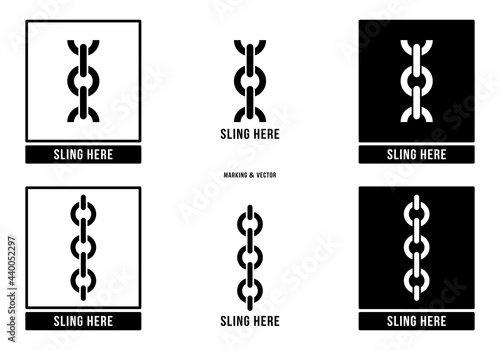 A set of manipulation symbols for packaging cargo products and goods. Marking - Sling here. Vector elements.