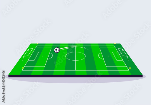 vector illustration of a football field with a soccer ball, side view