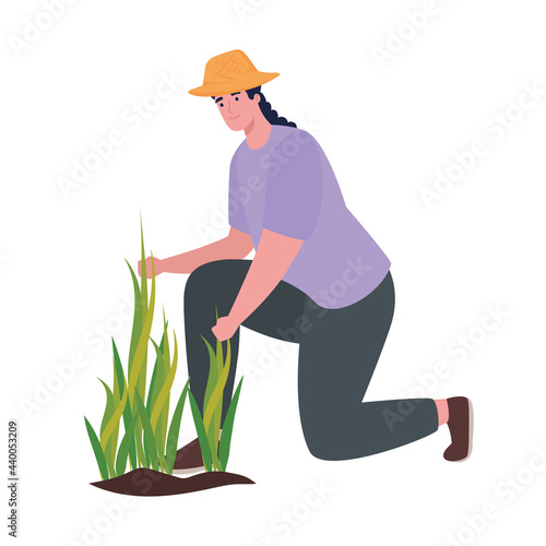 Farmer woman with plants