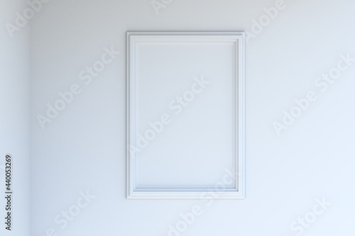 White room with a picture frame on the wall. 3d rendering